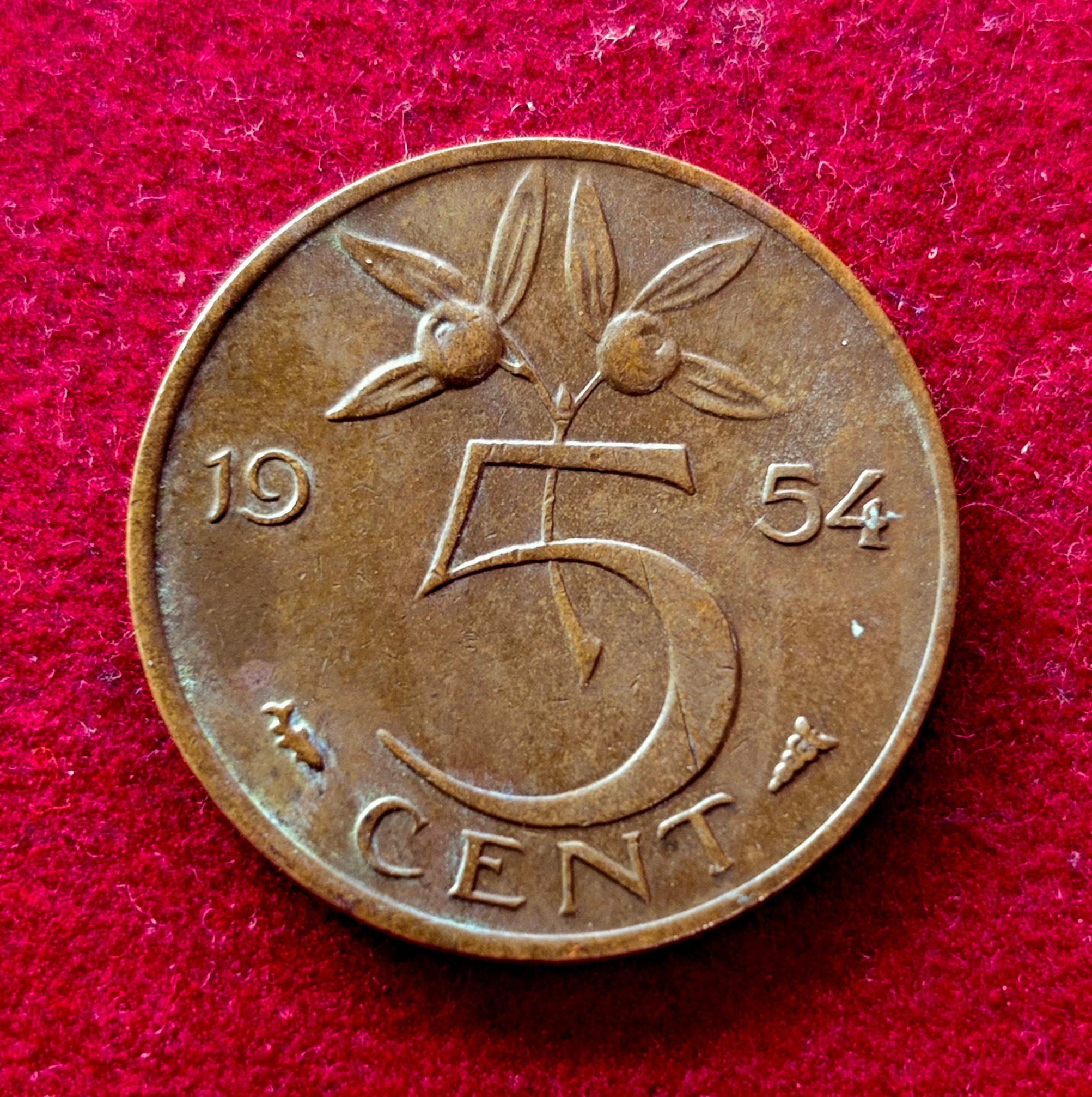 Netherlands 5 Cent Juliana 1954 Coin