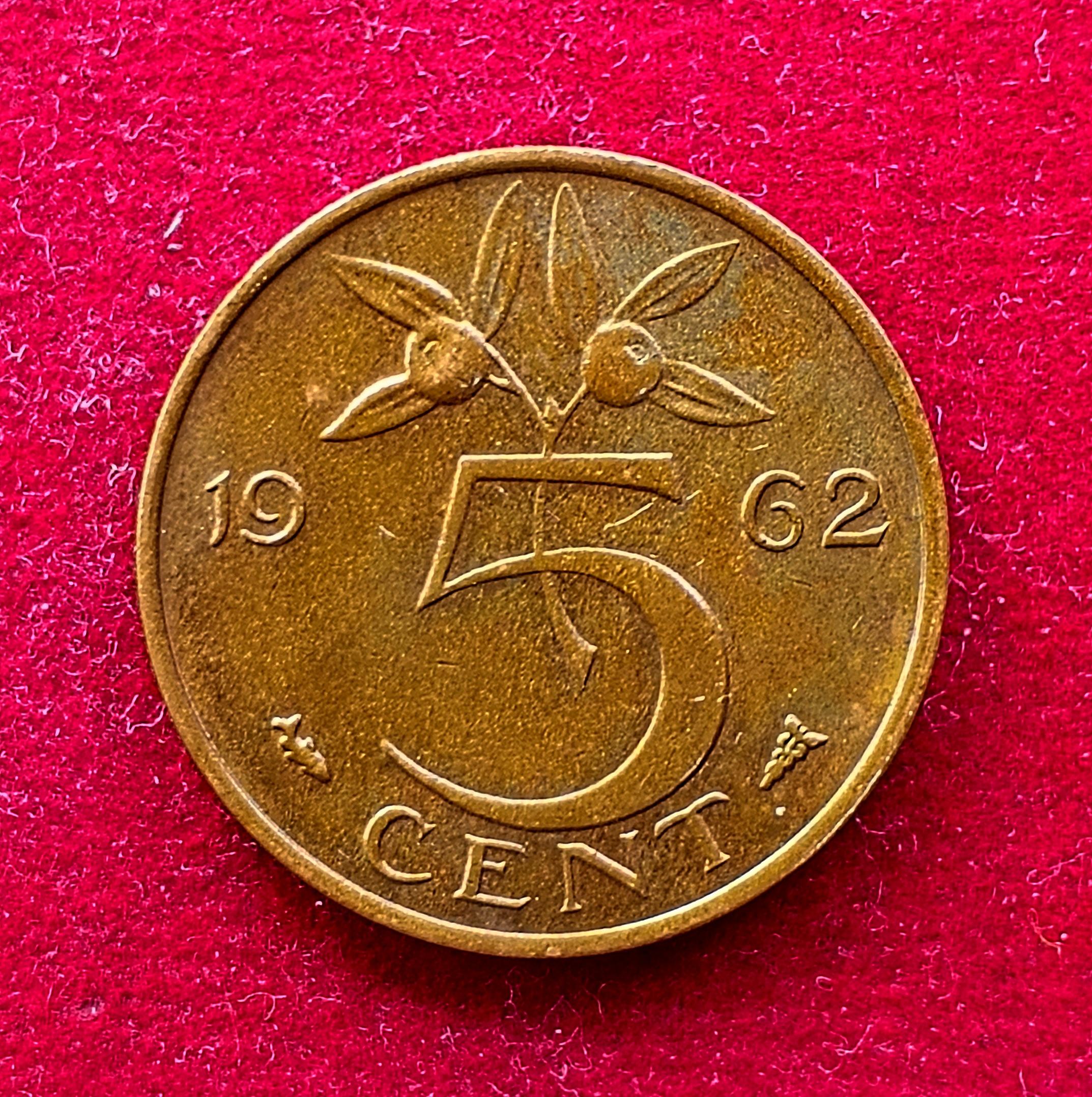Netherlands 5 Cent Juliana 1962 Coin