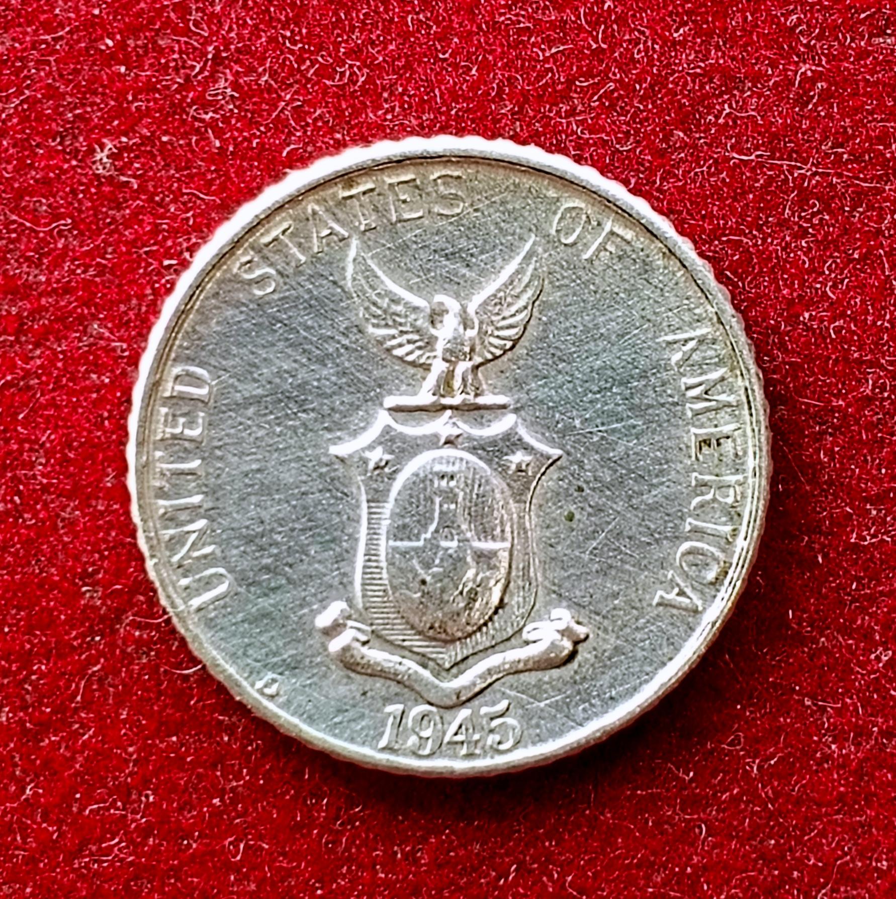 Philippines 10 Centavos U.S. Administration 1945 Silver Coin