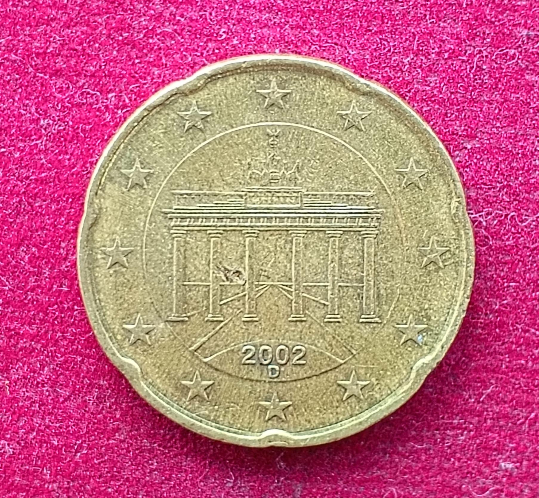 Federal Republic of Germany 20 Euro Cent 1st map 2002 D Coin
