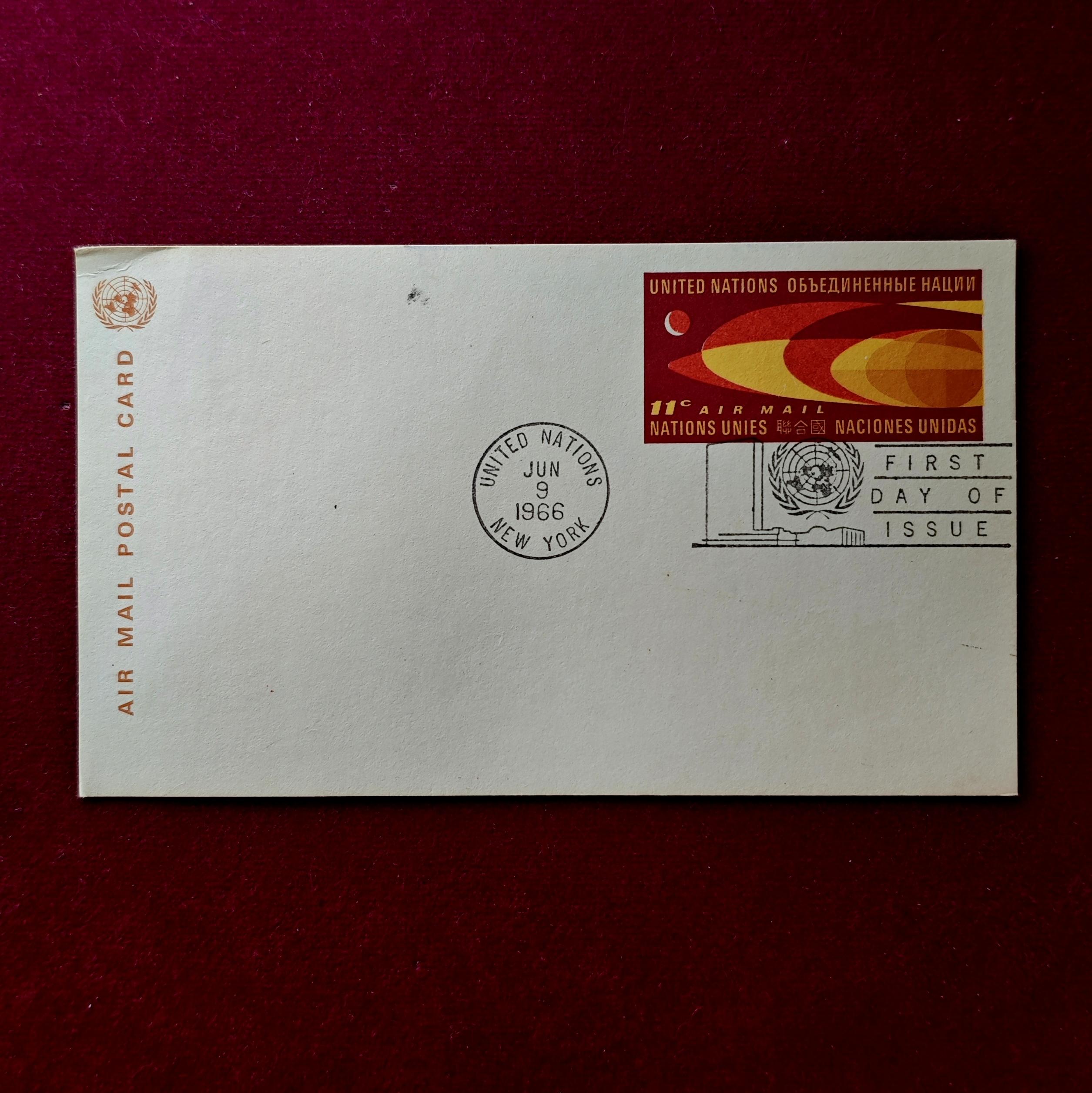 Post Card :- 1966 United Nations 11c Air Mail Postal Card (New York)