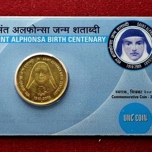 Saint Alphonsa Birth Centenary 2009 Commemorative UNC Single Coin Card (5 Rs)