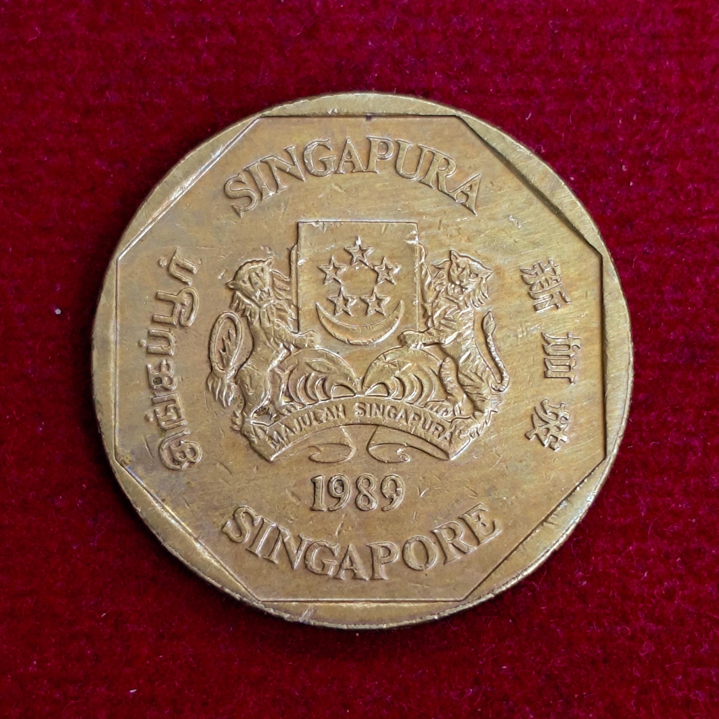 Singapore 1 Dollar ribbon downwards 1989 Coin