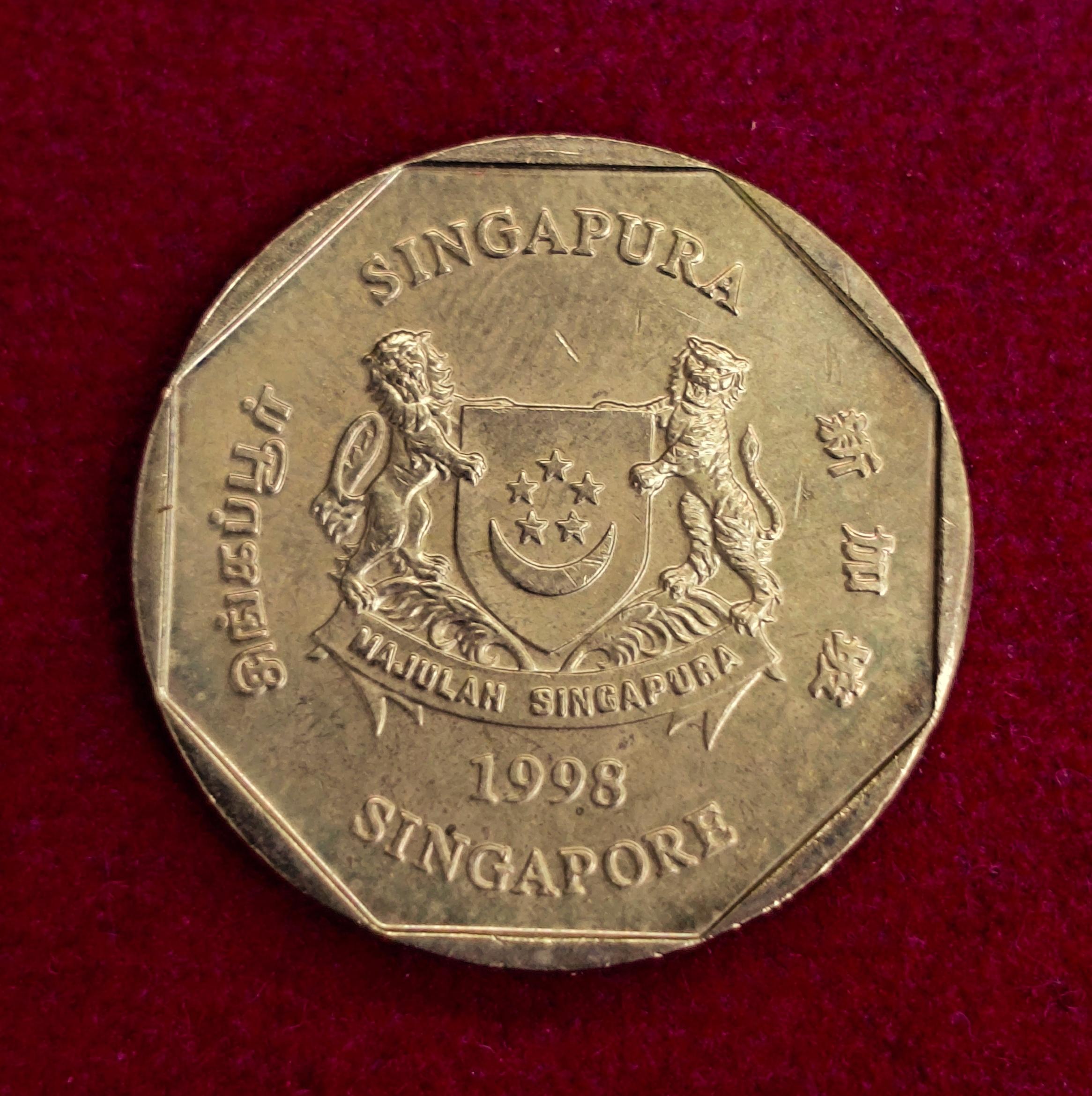Singapore 1 Dollar ribbon downwards 1998 Coin
