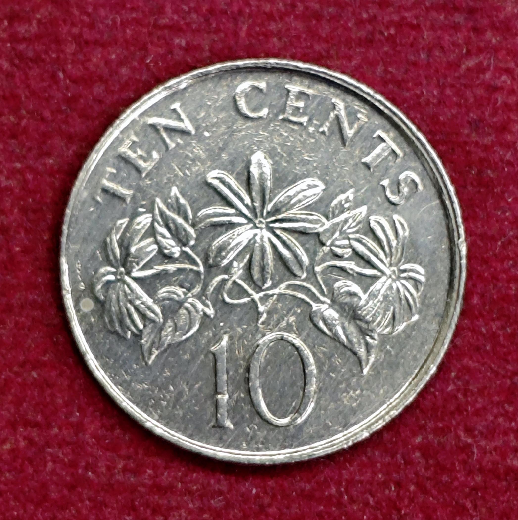 Singapore 10 Cents ribbon upwards 1986 Coin