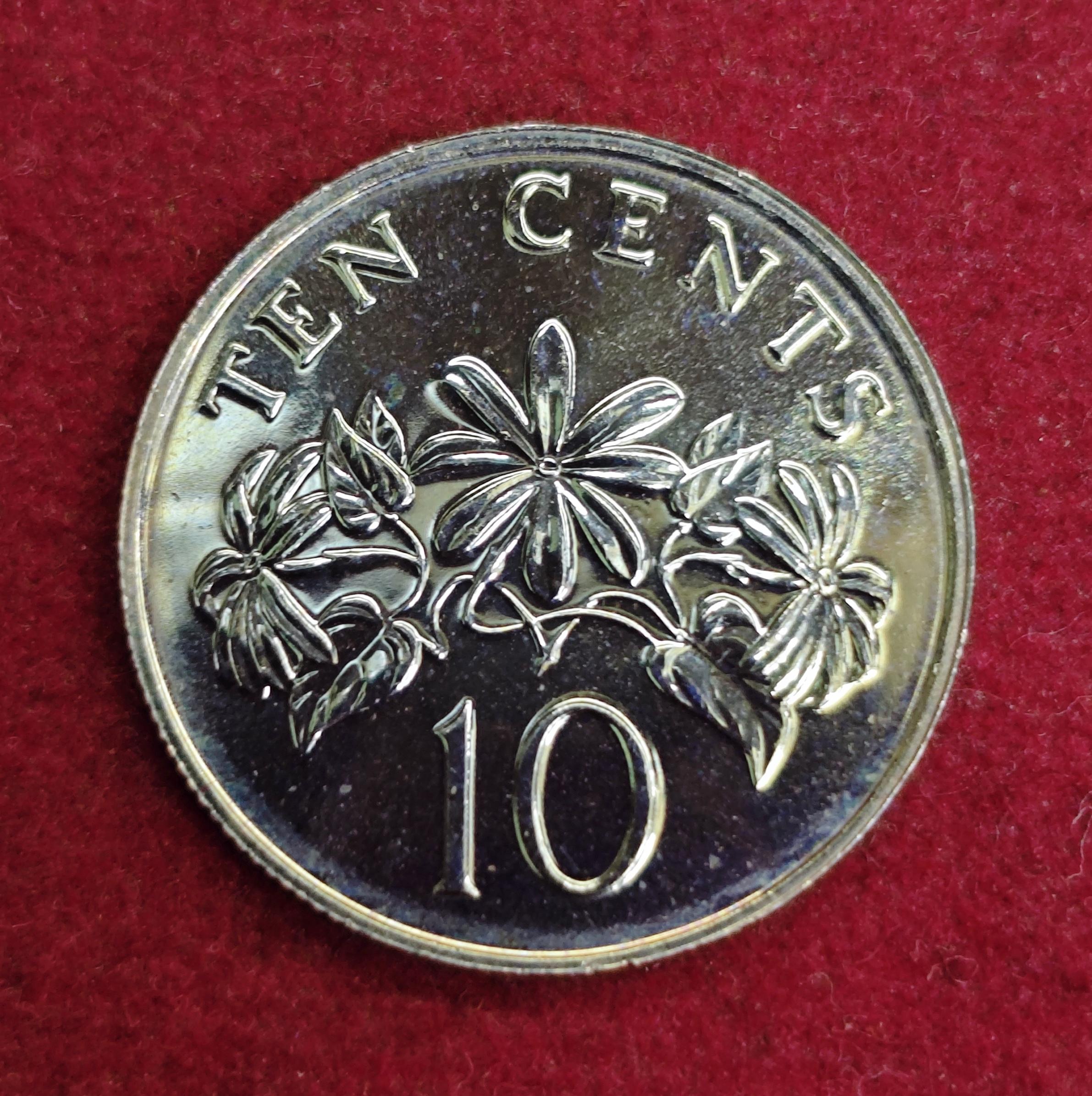 Singapore 10 Cents ribbon upwards 1998 Coin