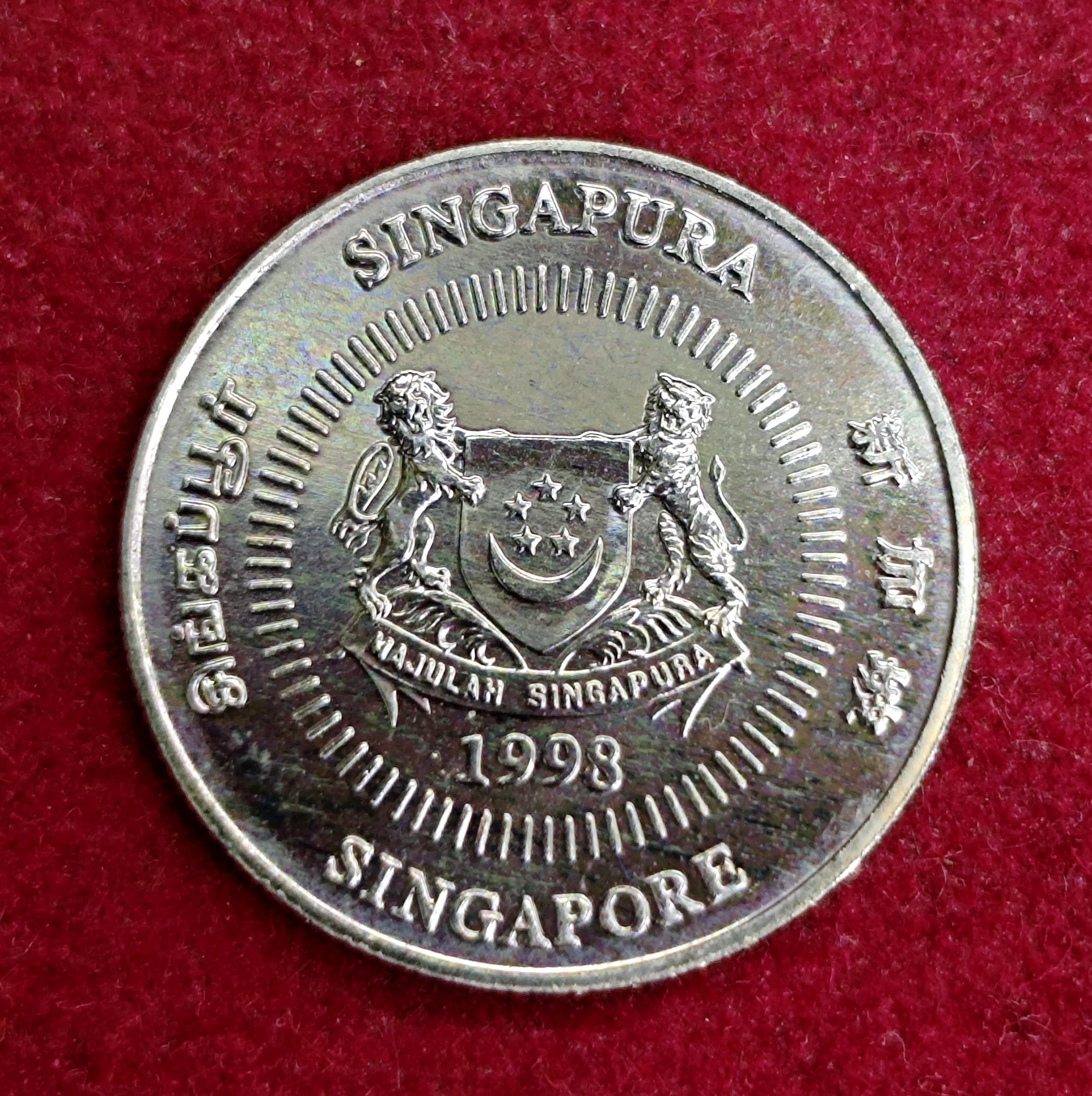 Singapore 10 Cents ribbon upwards 1998 Coin