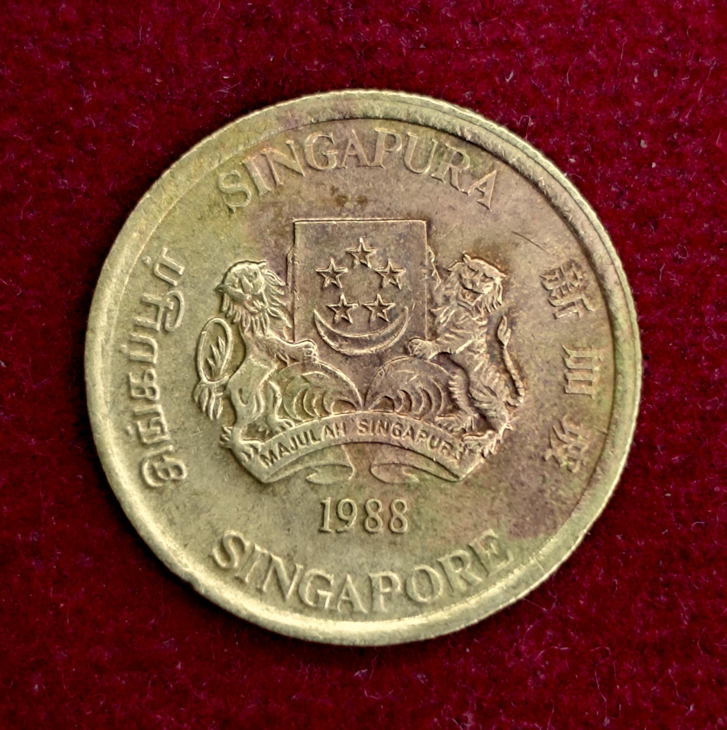 Singapore 5 Cents Ribbon Downwards 1988 Coin
