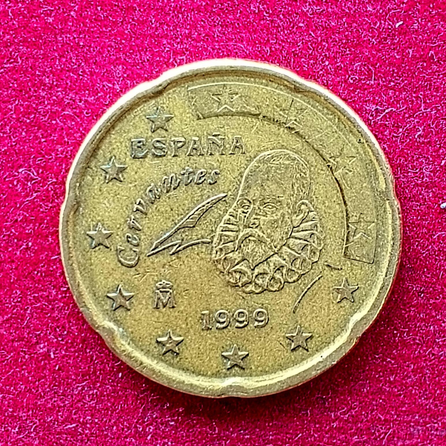 Spain 20 Euro Cent Spanish writer Miguel 1999 Coin