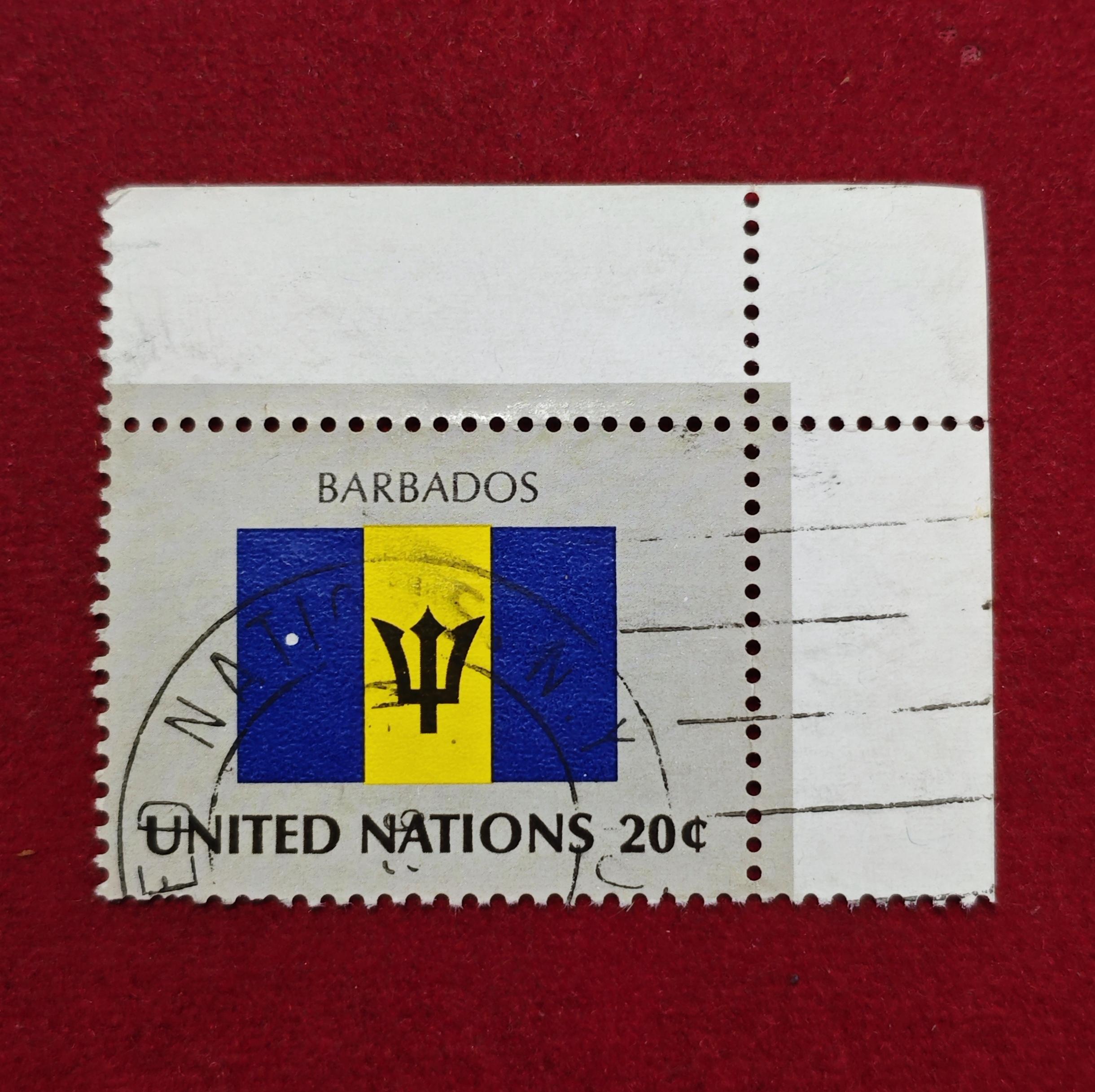 Stamp :- United Nations 20¢ – Barbados Flag (Flag Series) Used