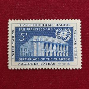Stamp :- United Nations “Birthplace of the Charter – San Francisco 1945” 5¢ Commemorative Stamp
