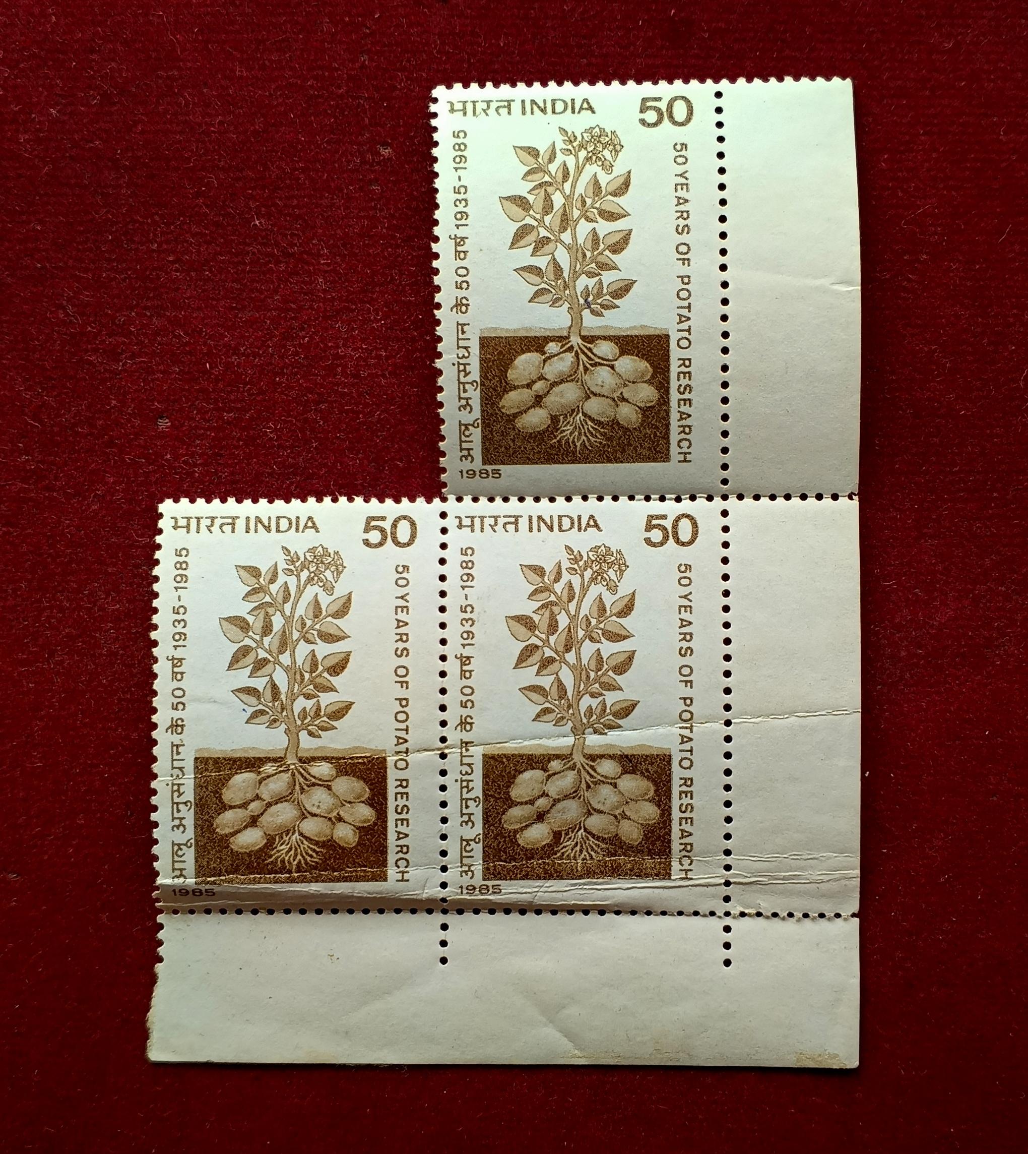 Stamps 1985 50 Years of Potato Research Block of 3