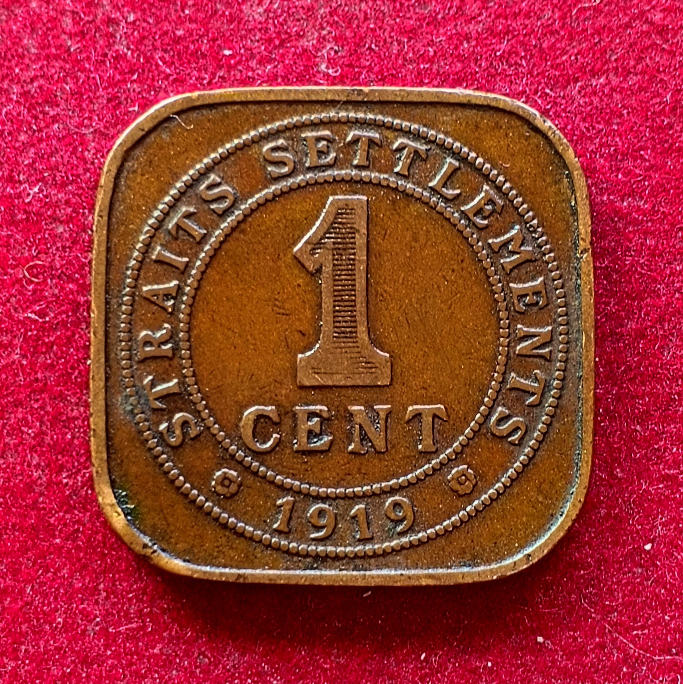 Straits Settlements (British Malaysia) 1 Cent George V 1919 Coin