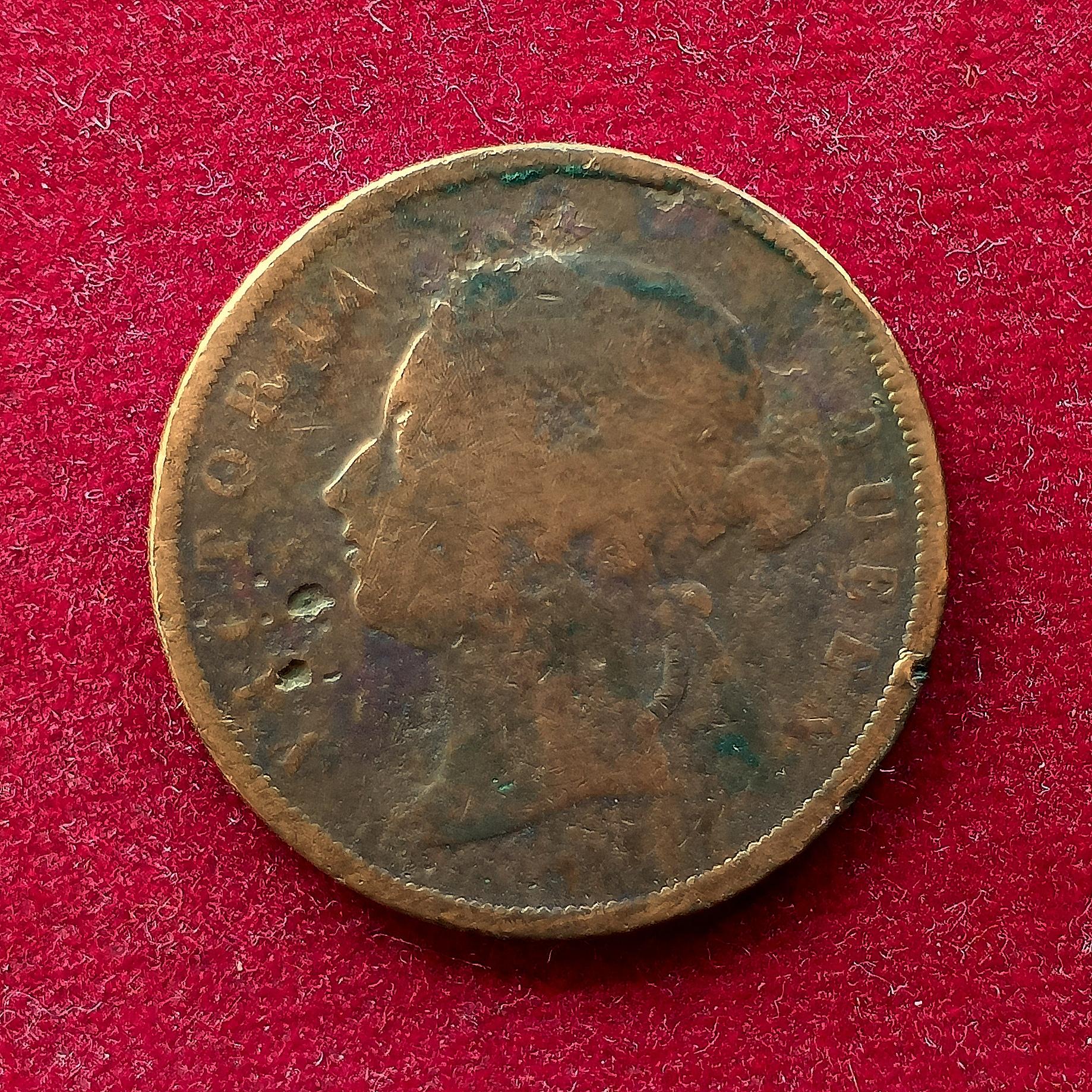 Straits Settlements (British Malaysia) 1 Cent Victoria 1874 Coin