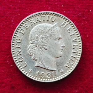 Switzerland 20 Rappen Libertas 1931 Coin