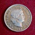 Switzerland 20 Rappen Libertas 1944 Coin