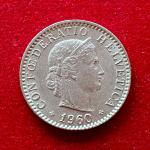Switzerland 20 Rappen Libertas 1960 Coin