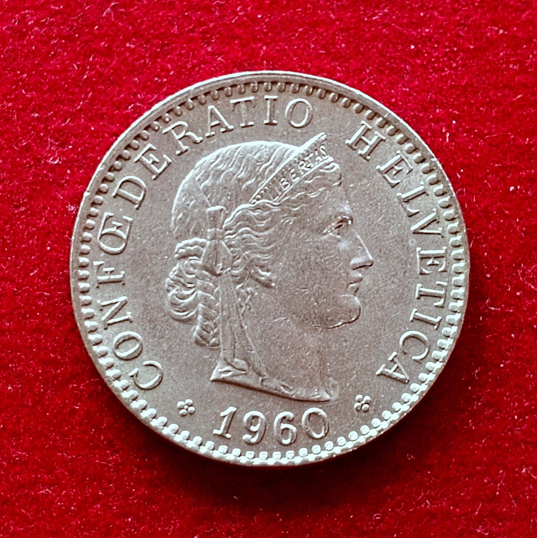 Switzerland 20 Rappen Libertas 1960 Coin
