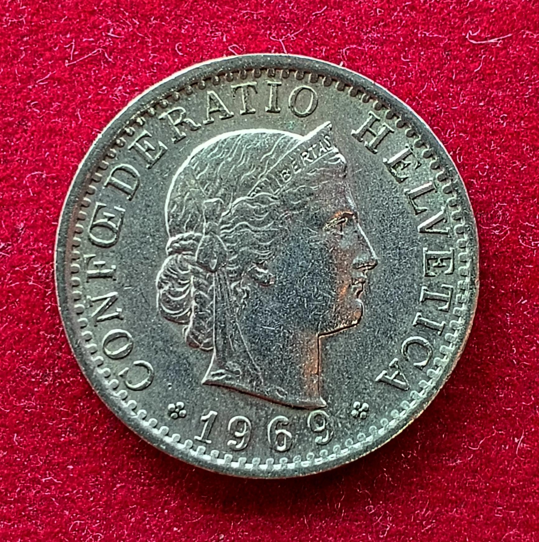 Switzerland 20 Rappen Libertas 1969 Coin