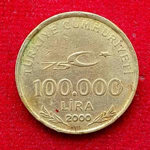 Turkey 100000 Lira 75th Anniversary of the Republic of Turkey 2000 Coin