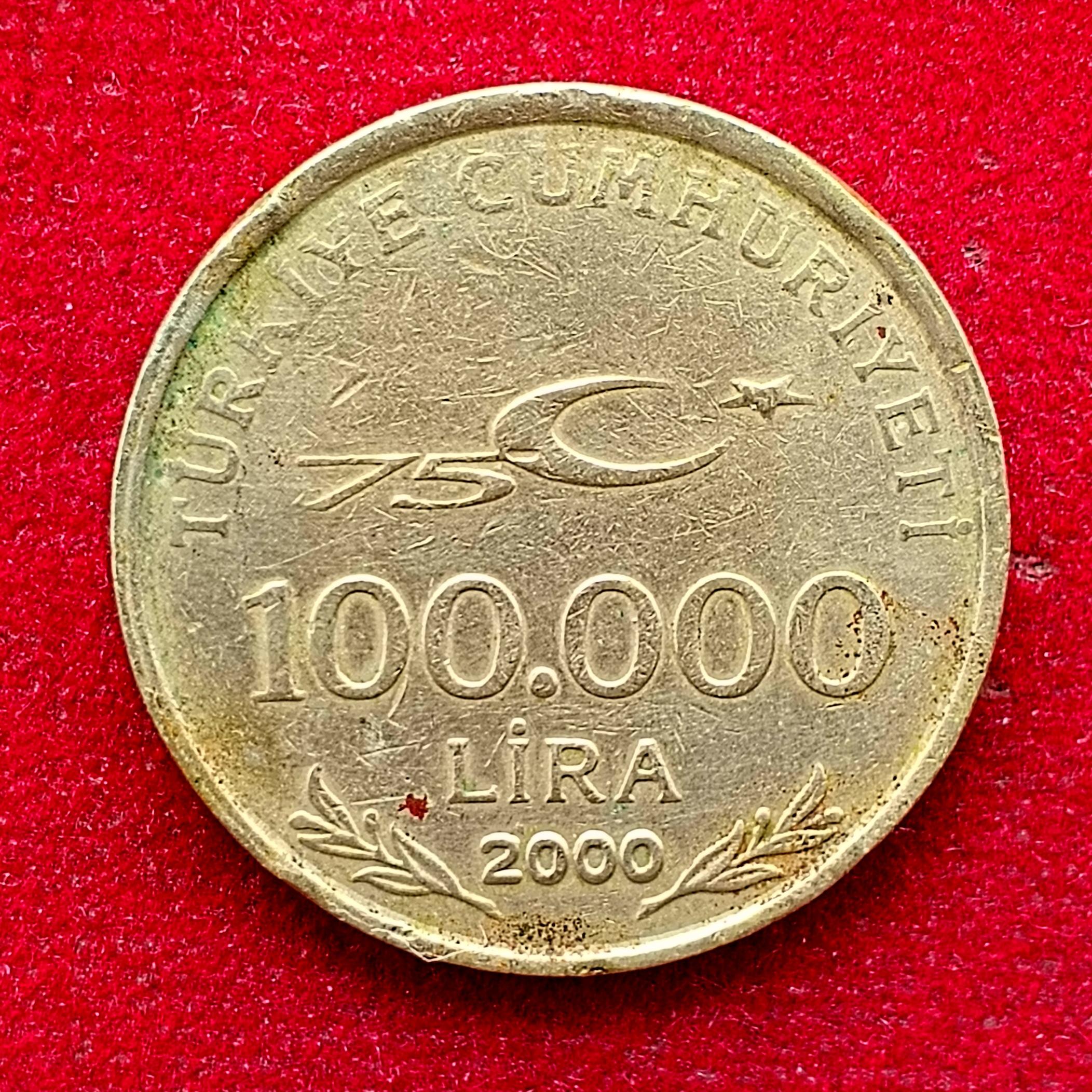 Turkey 100000 Lira 75th Anniversary of the Republic of Turkey 2000 Coin