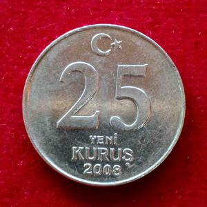 Turkey 25 Yeni Kurus 2008 Coin
