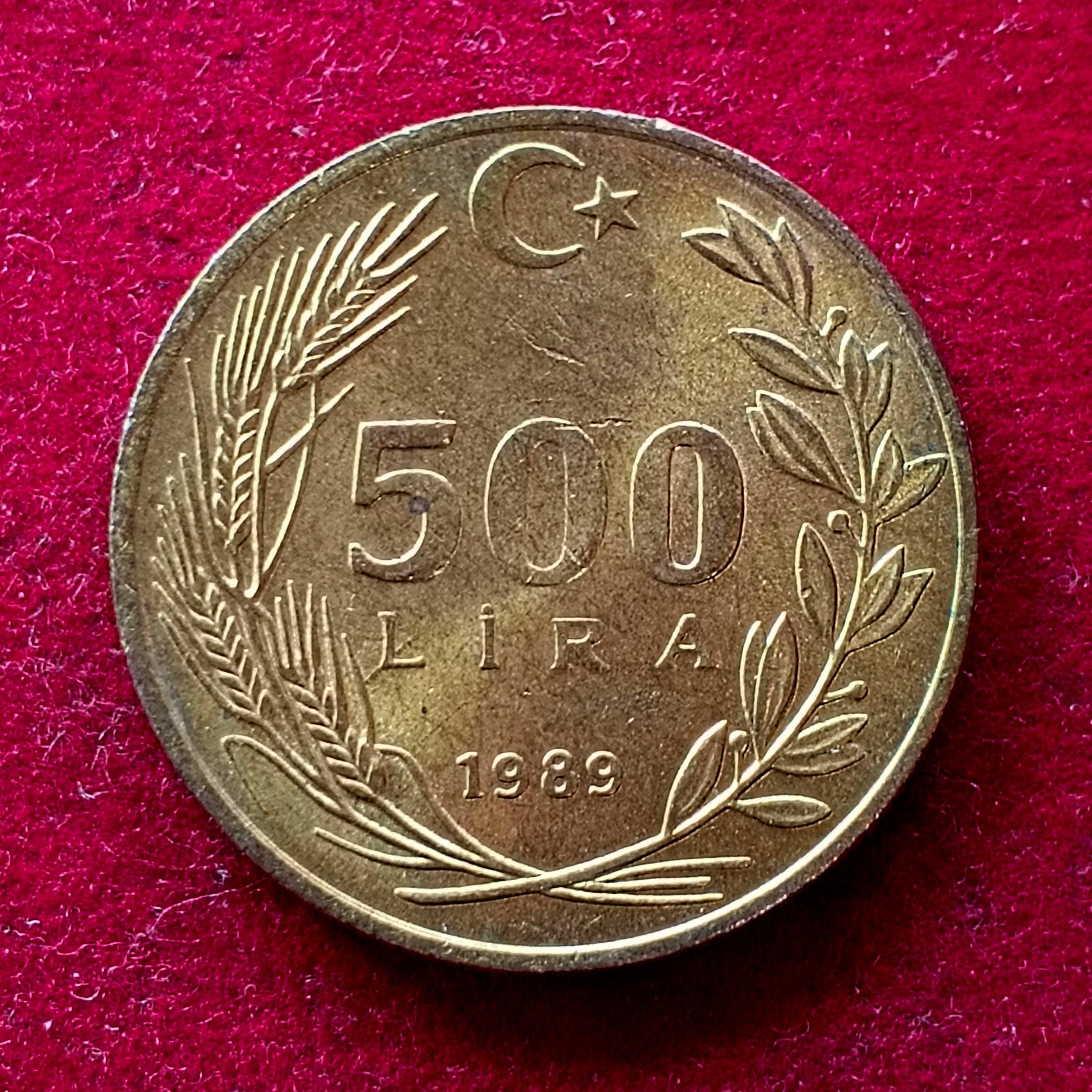Turkey 500 Lira 1989 Coin