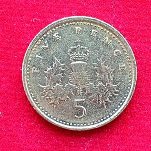 United Kingdom 5 Pence – Elizabeth II 3rd portrait; small type 1994 Coin