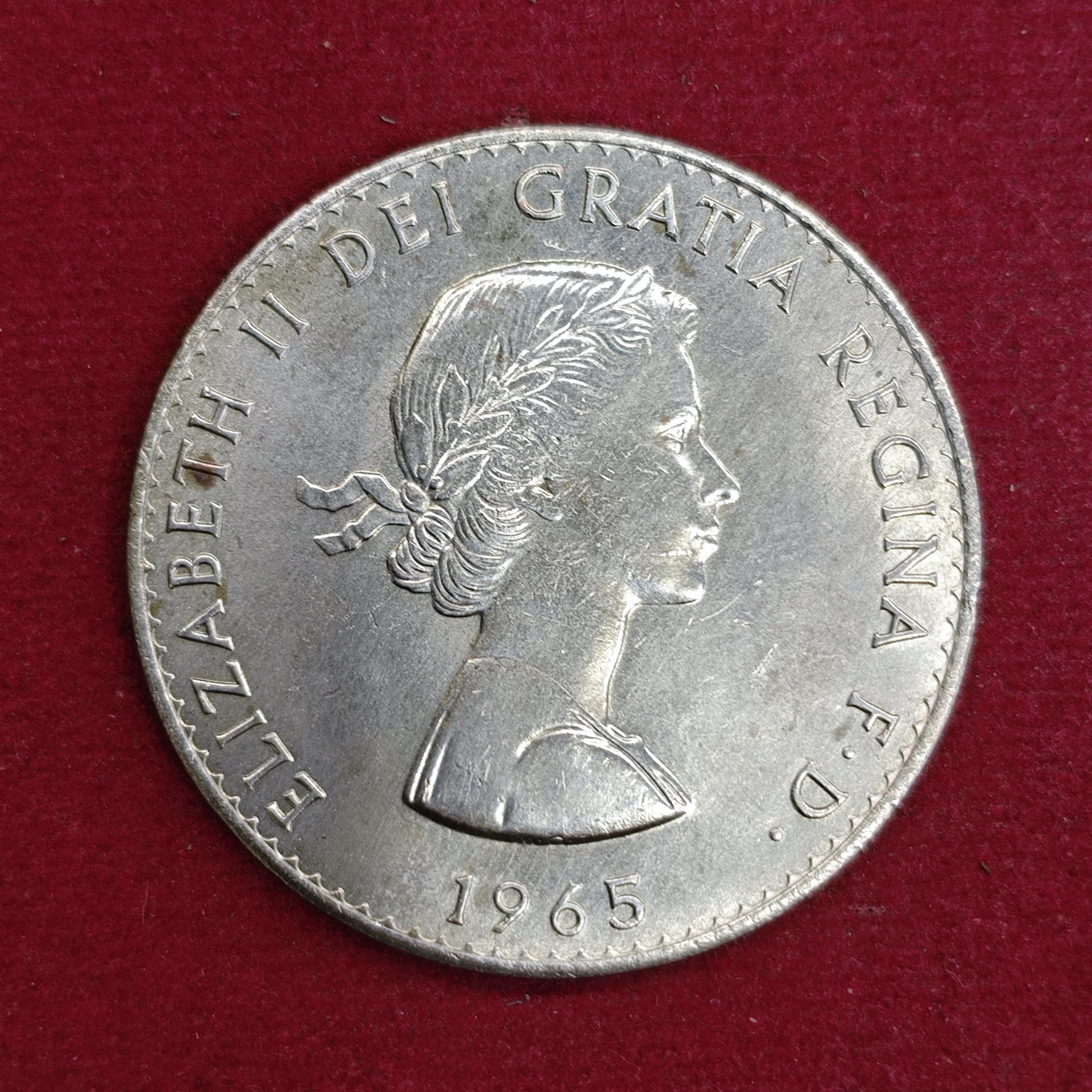 United Kingdom (UK) 1 Crown Elizabeth II Churchill 1965 Commemorative Coin