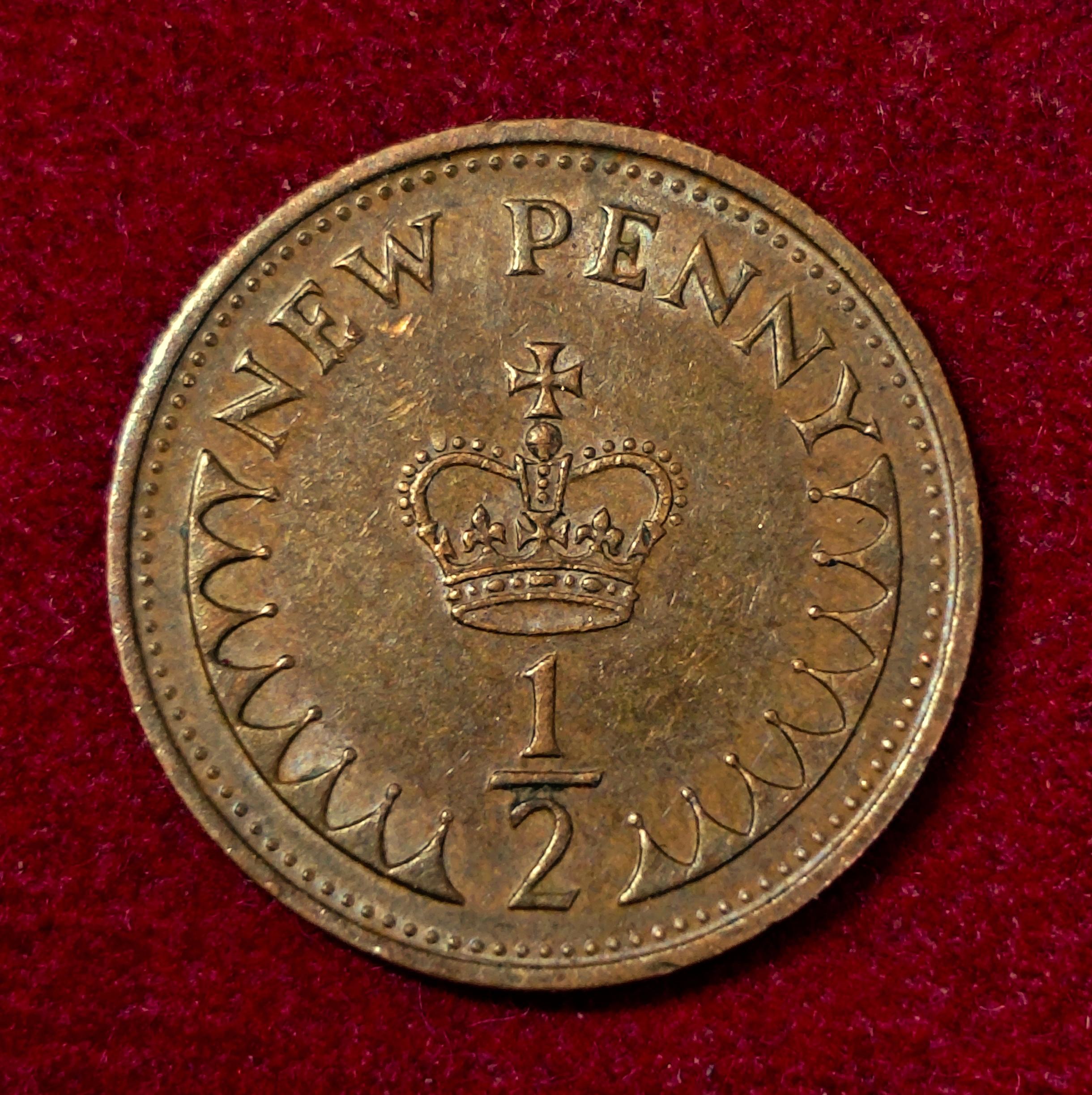 United Kingdom (UK) 1/2 New Penny Elizabeth II 1971 Coin