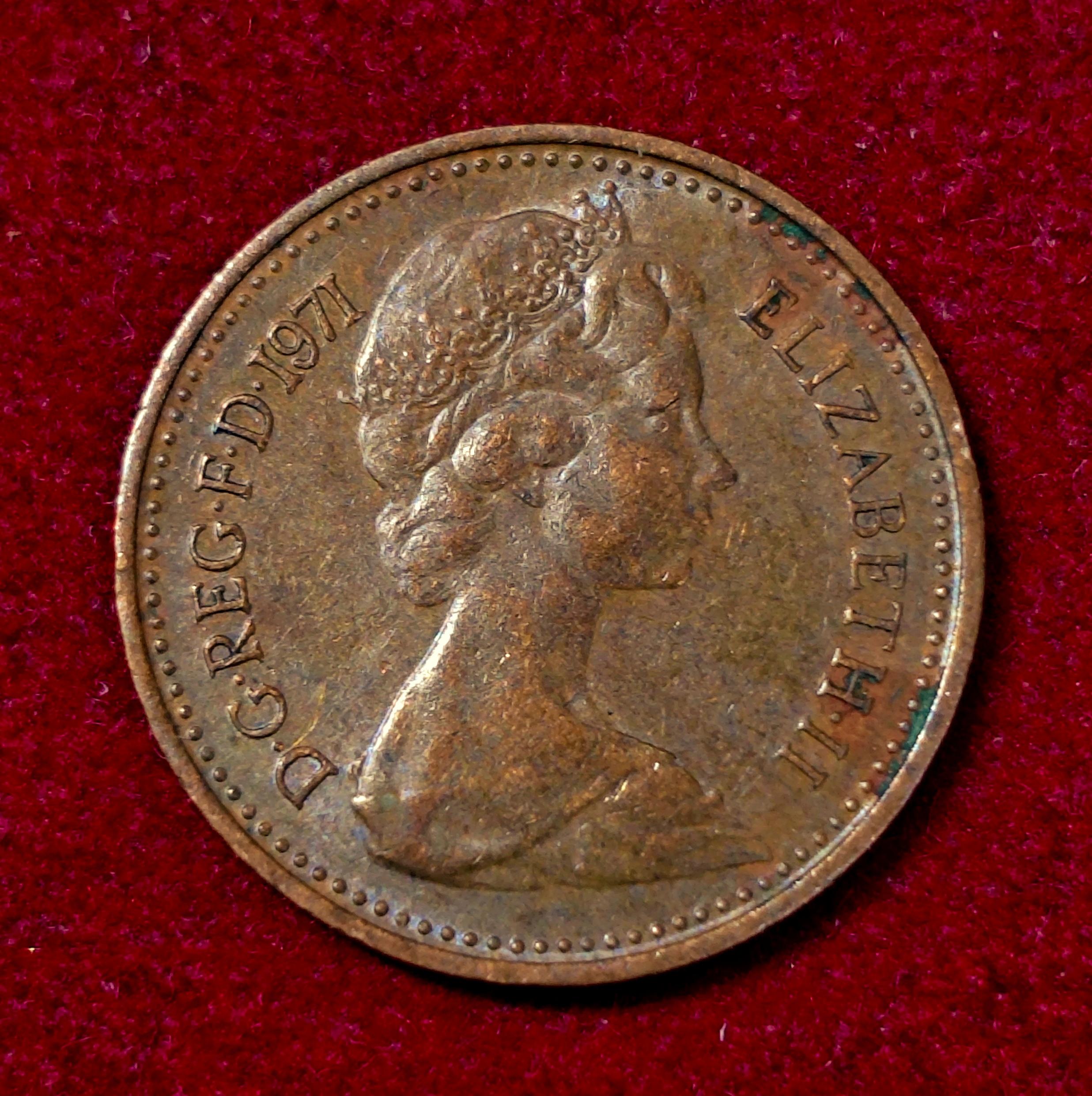 United Kingdom (UK) 1/2 New Penny Elizabeth II 1971 Coin