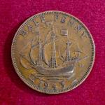 United Kingdom (UK) 1/2 Penny George VI 1943 Coin