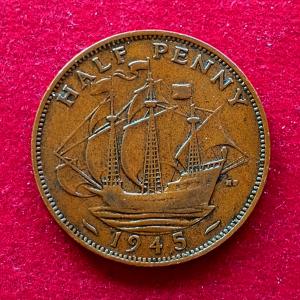 United Kingdom (UK) 1/2 Penny George VI 1945 Coin