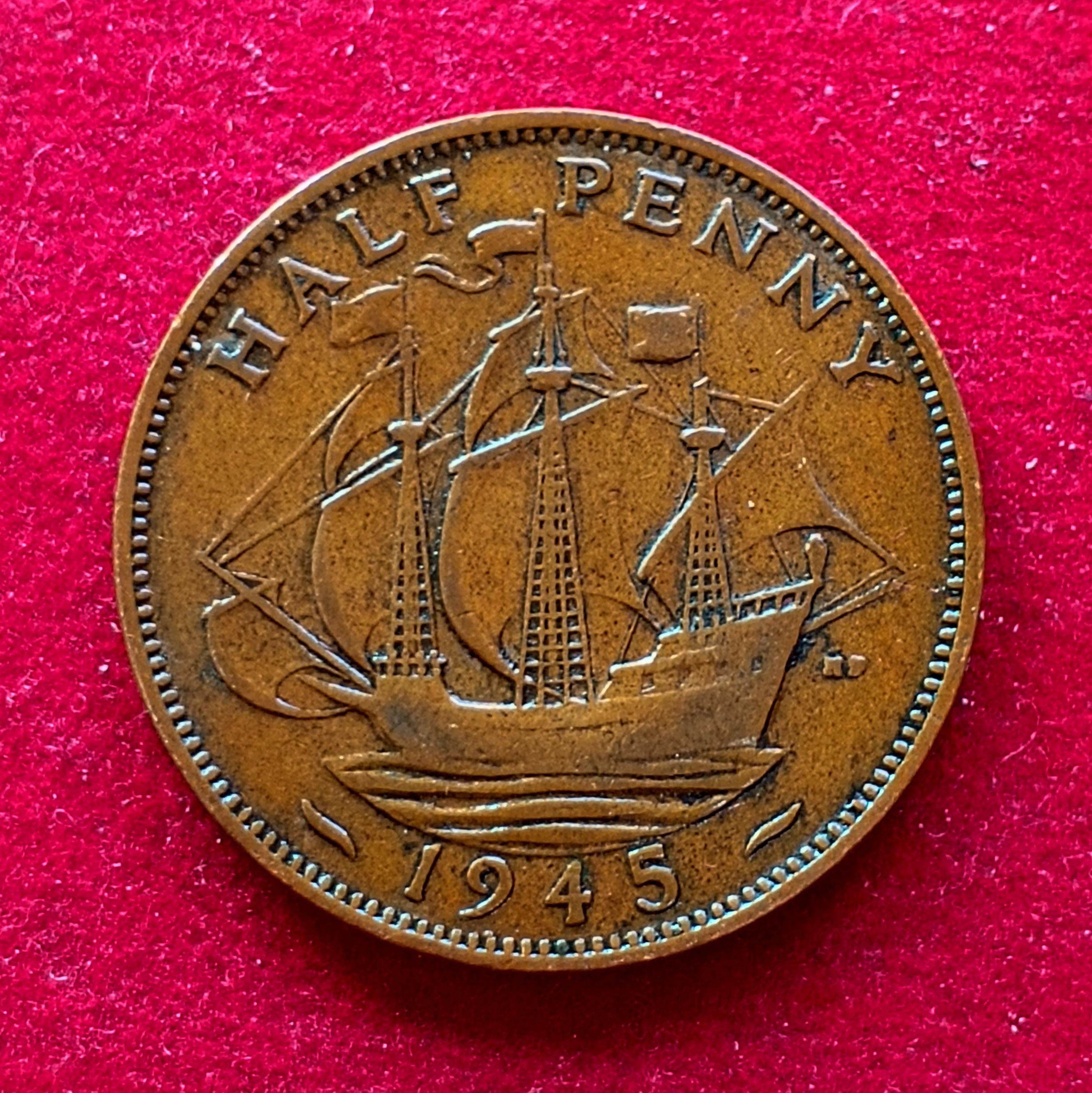 United Kingdom (UK) 1/2 Penny George VI 1945 Coin