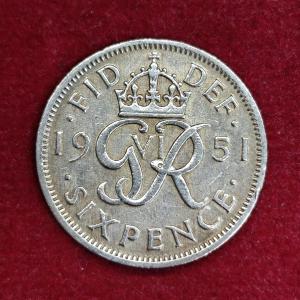 United Kingdom (UK) 6 Pence George VI 1951 Coin
