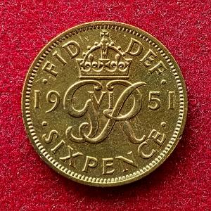 United Kingdom (UK) 6 Pence George VI 1951 Coin