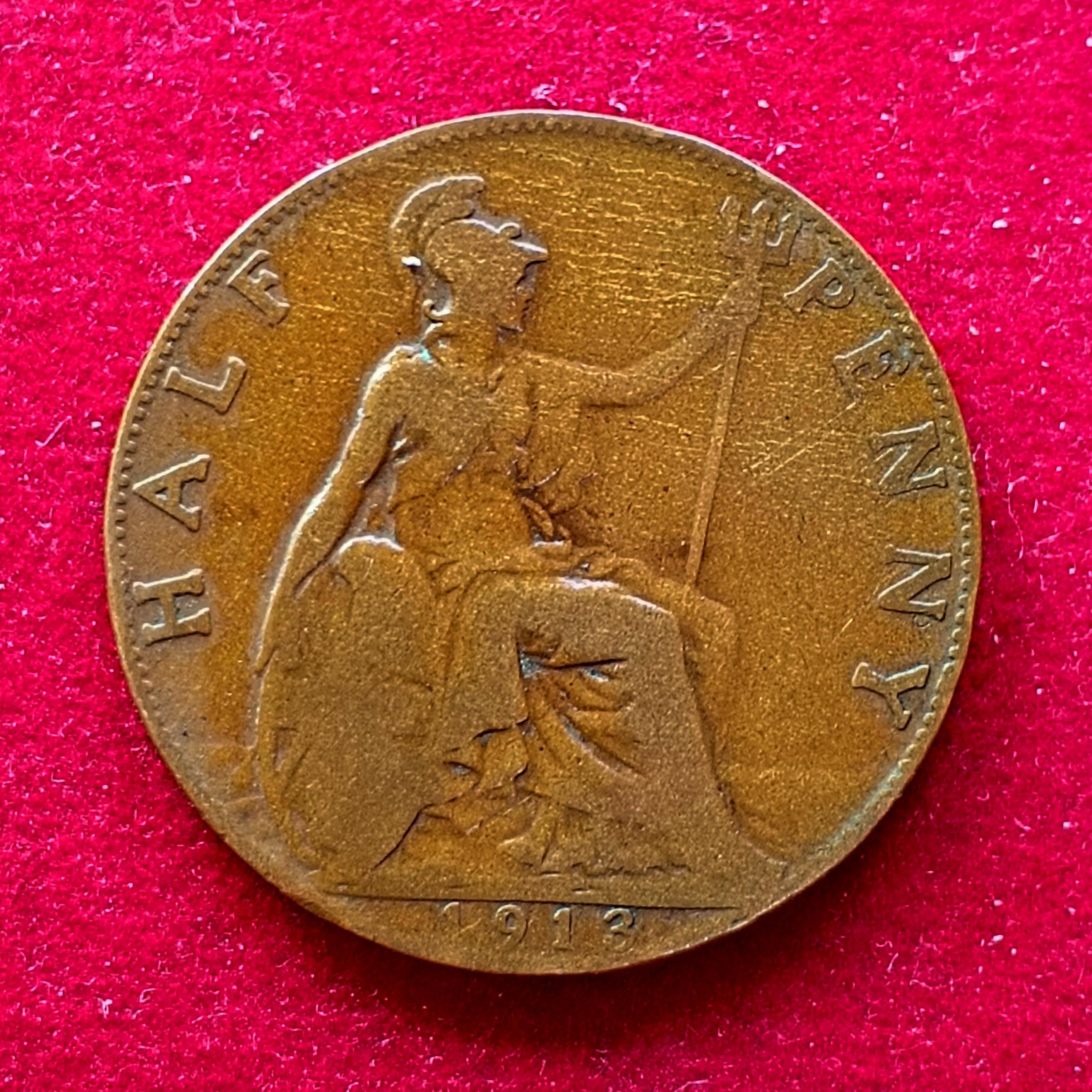 United Kingdom (UK) Half Penny George V 1913 Coin