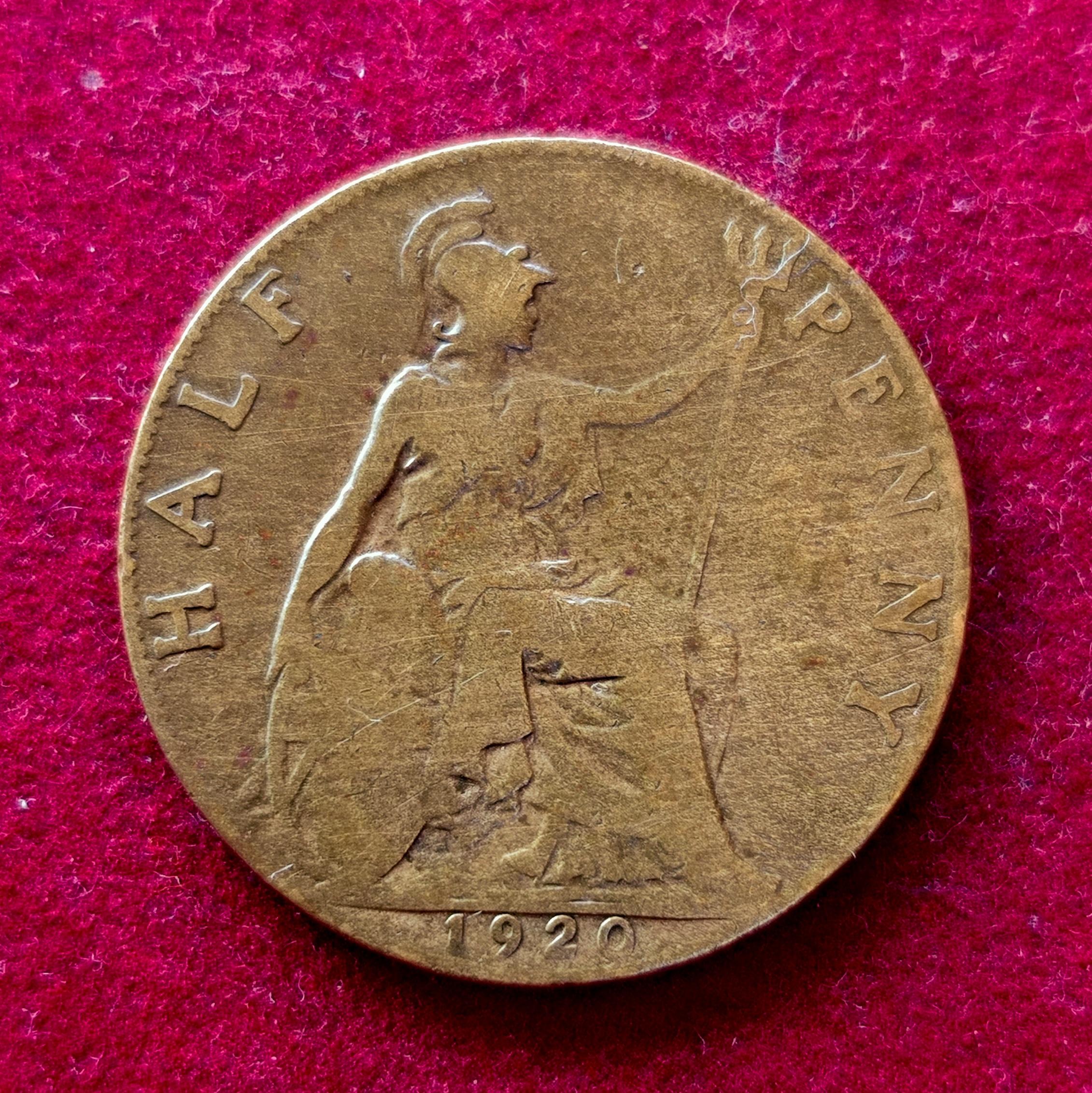 United Kingdom (UK) Half Penny George V 1920 Coin