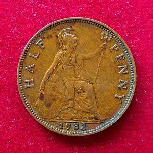 United Kingdom (UK) Half Penny George V 1933 Coin