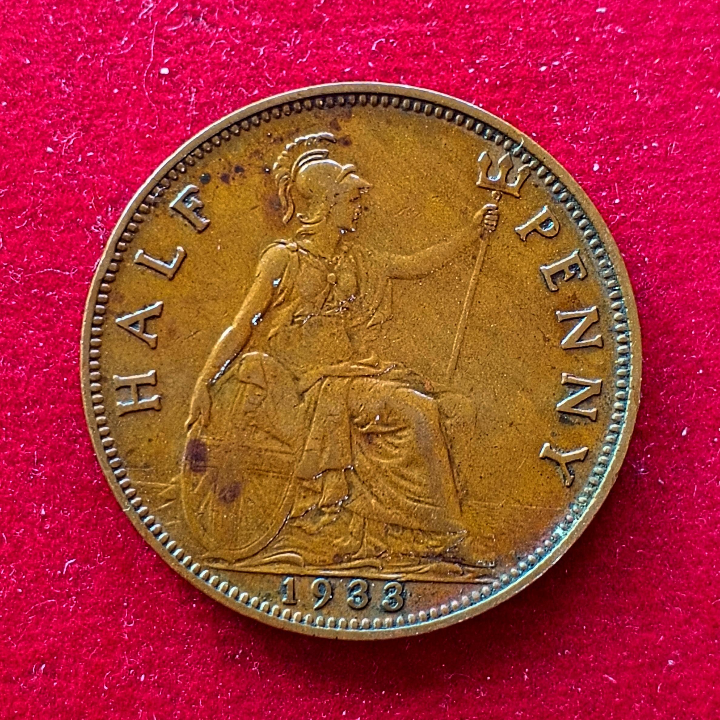 United Kingdom (UK) Half Penny George V 1933 Coin
