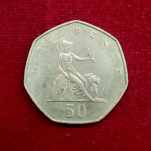 United Kingdom(UK) 50 Pence Elizabeth II 1969 Coin