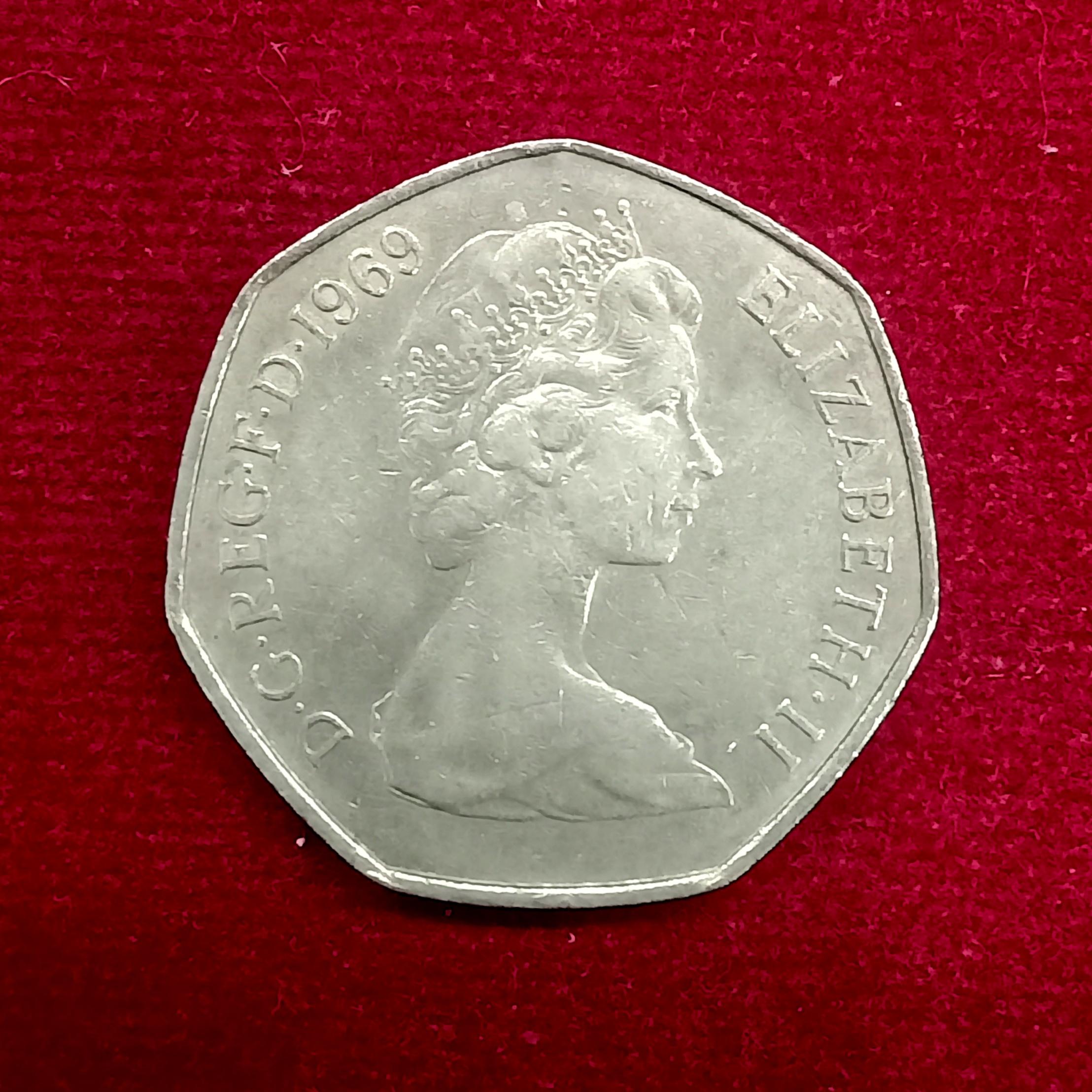 United Kingdom(UK) 50 Pence Elizabeth II 1969 Coin