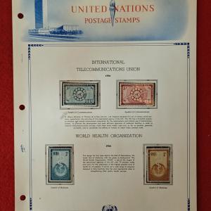 United Nations 1956 Commemorative Stamp Set – International Telecommunications Union & World Health Organization Issues (Mounted Album Page) With 4v Stamps
