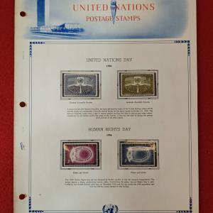 United Nations 1956 Commemorative Stamp Set – United Nations Day & Human Rights Day Issues (Mounted Album Page) With 4v Stamps