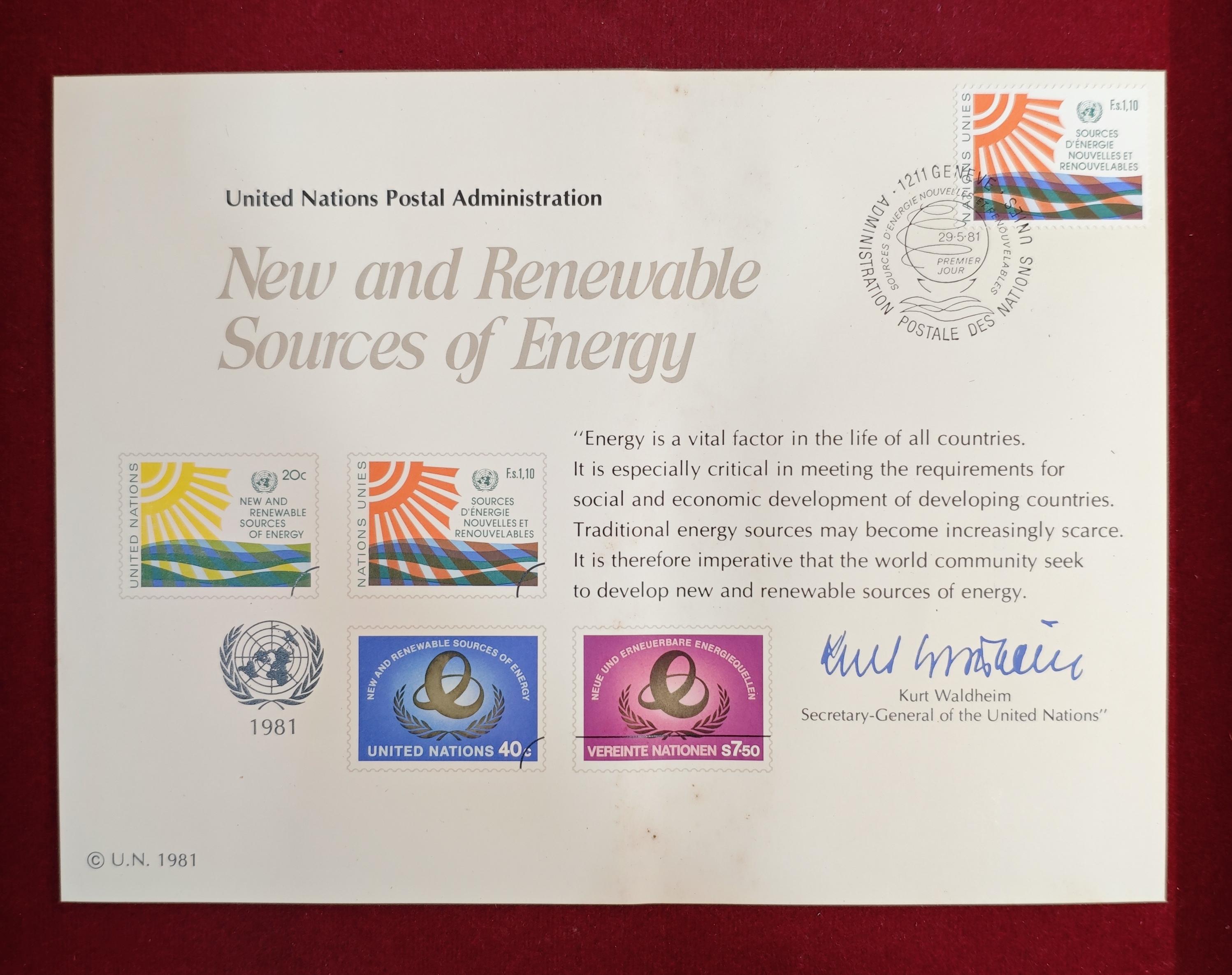 United Nations 1981 “New and Renewable Sources of Energy” Commemorative Postcard