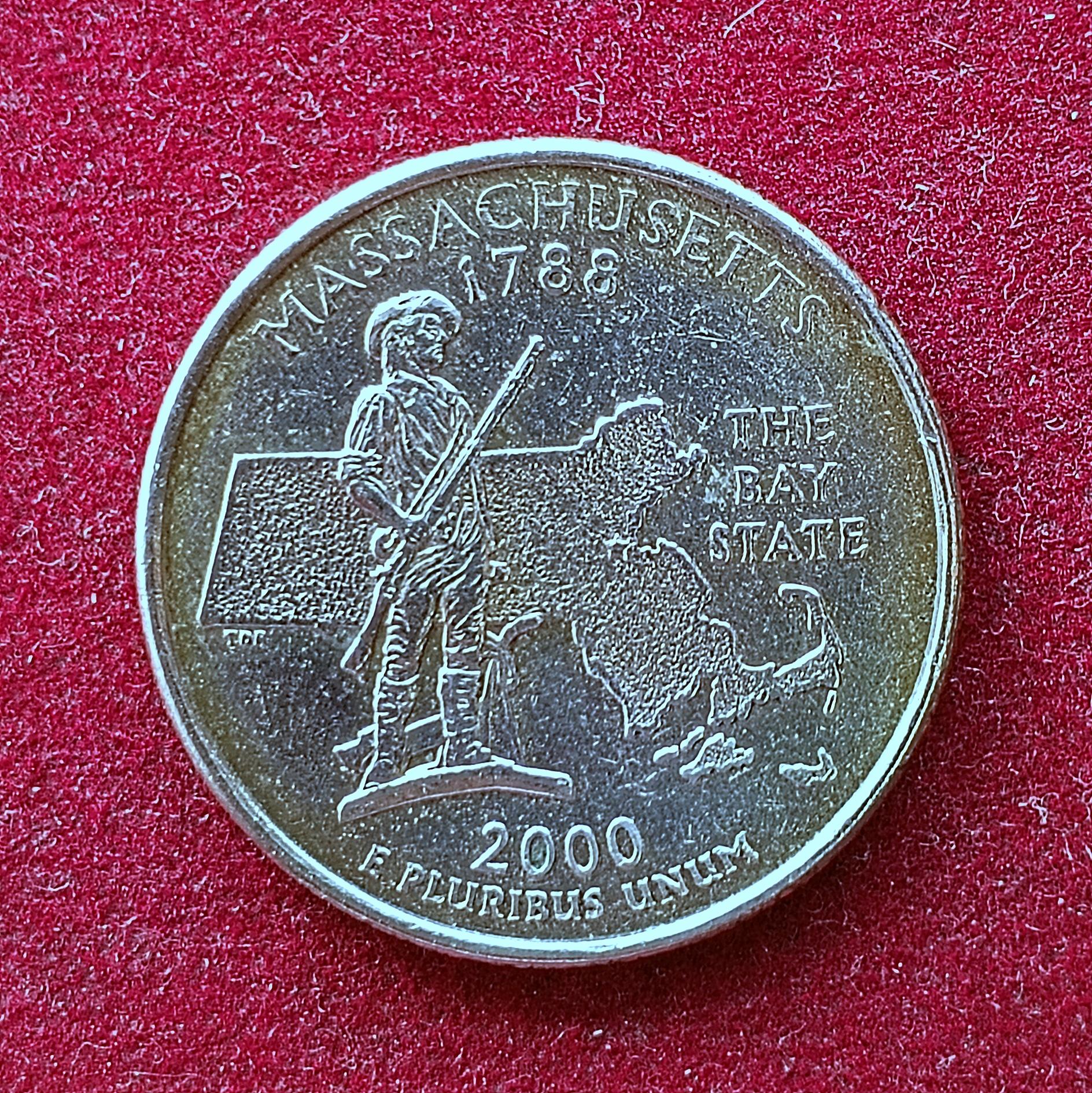 United States 1/4 Dollar "Washington Quarter" Massachusetts Commemorative 2000 Coin (P - Mint of Philadelphia)