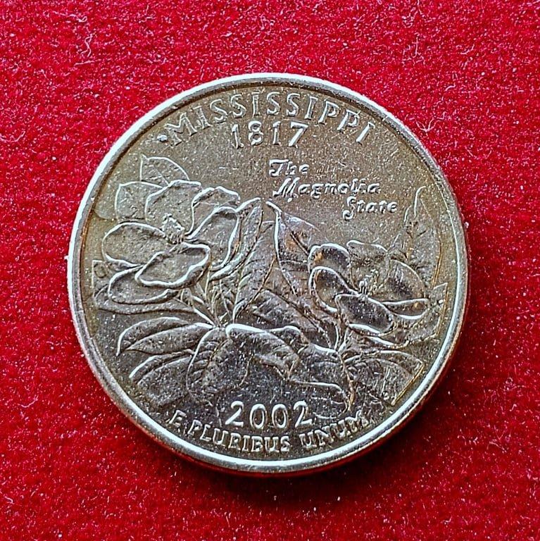 United States 1/4 Dollar "Washington Quarter" Mississippi 2002 Coin (P - Mint of Philadelphia)