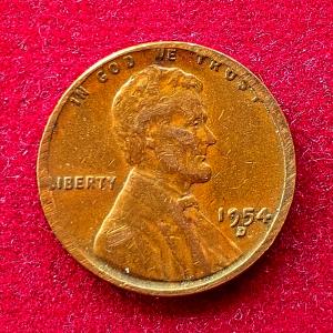 United States (USA) 1 Cent Lincoln Wheat Ears Reverse 1954 Coin (D - Mint of Denver)