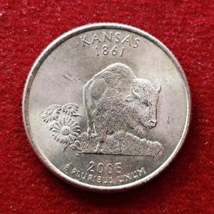 United States (USA) 1/4 Dollar Washington Quarter Kansas 2005 Coin
