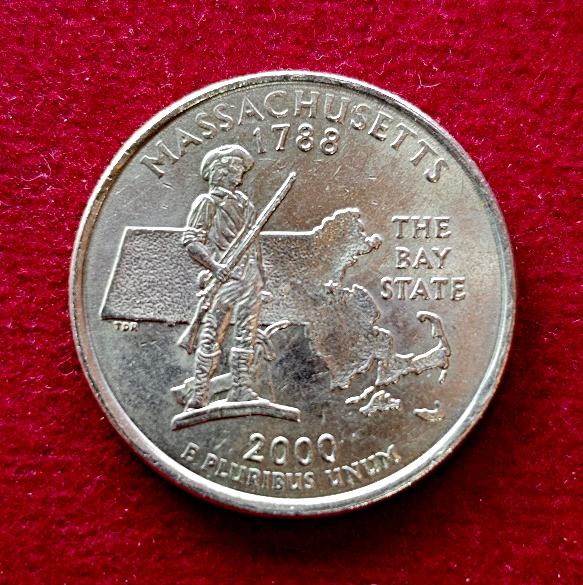 United States (USA) 1/4 Dollar Washington Quarter Massachusetts 2000 Coin  P (Mint of Philadelphia)